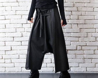 Grey Maxi Pants with Belts/Extravagant Oversize Harem Pants/Drop Crotch Woman Pants/Long Oversize Pants/Extravagant Loose Pants METP0010