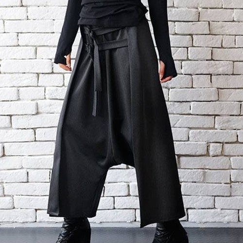 Grey Maxi Pants with Belts/Extravagant Oversize Harem Pants/Drop Crotch Woman Pants/Long Oversize Pants/Extravagant Loose Pants
