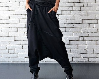 Extravagant Black Pants/Loose Casual Pants/Comfortable Drop Crotch Pants/Oversize Harem Pants/Wide Leg Hippie Pants METP0026