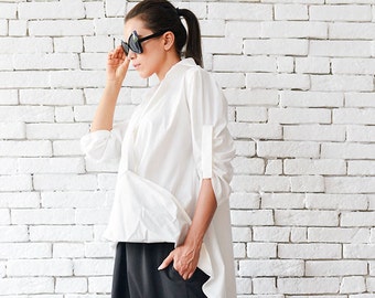 Extravagant Long White Shirt / Asymmetric Loose Top / Casual White Tunic - Plus Size Available by METAMORPHOZA