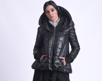 black hooded coat