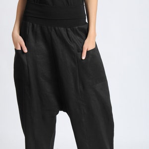 Black Minimalist Pants / Casual Baggy Pants / Linen Ankle Trousers / Plus Size Pants / Drop Crotch Pants / Black Pants by METAMORPHOZA