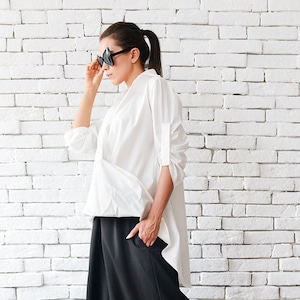 Extravagant Long White Shirt / Asymmetric Loose Top / Casual White Tunic - Plus Size Available by METAMORPHOZA