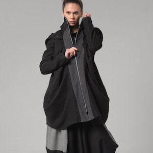 Black Hooded Coat / Hooded Wool Coat / Cashmere Winter Coat / Oversized Wool Coat / Plus Size Clothing / Warm Winter Coat Women