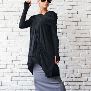 Lange Ärmel Schwarze Tunika/Drapierte Tunika/Schwarzes Kleid/Oversize Kaftan/loses schwarzes Kleid/asymmetrische lose Top/ extravagante schwarze Bluse METT0004 Bild 1