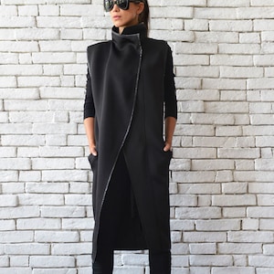 Long Black Vest/loose Neoprene Coat/extravagant Sleeveless | Etsy