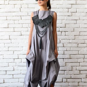 sleeveless dress, grey summer dress, asymmetric dress, asymmetrical dress, party dress, wedding guest dress, formal dress, boho chic, handmade dress, summer dress, long sleeveless asymmetric dress, back zipper dress, grey cotton dress, gown