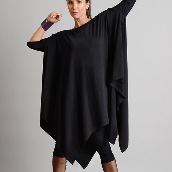 Black Maxi Tunic/Asymmetric Loose Top/Casual Everyday Tunic/Maxi Black Tunic/Plus Size Maxi Tunic/Oversize Loose Shirt METT0105