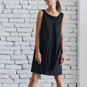 Short Black Dress/Loose Tunic Top/Extravagant Mini Dress/Little Black Dress/Oversize Black Tunic/Plus Size Dress/Sleeveless Casual Dress