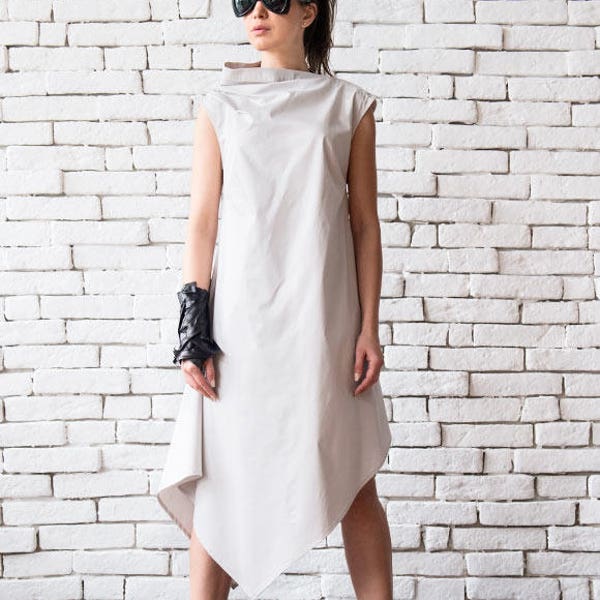 FINAL CLEARANCE Light Grey Asymmetric Summer Dress/Sleeveless Dress/Summer Casual Dress/Oversize Tunic Dress/Avant Garde Clothing