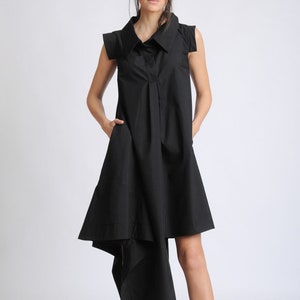 Black Loose Casual Dress/Sleeveless Asymmetric Tunic Dress/Black Shirt Dress/Extravagant Summer Dress/Oversize Long Top/Pocket Dress