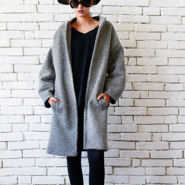 Grey Wool Coat/Loose Elegant Winter Coat/Plus Size Jacket/Grey Warm Coat/Loose Long Jacket/Oversize Coat/Loose Long Warm Jacket with Pockets