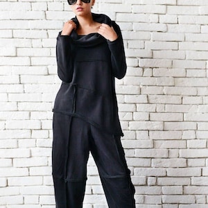 Black Loose Set/Asymmetric Maxi Set/Everyday Tracksuit/Loose Black Tunic/Black Maxi Pants/Black Capris/Long Sleeve Tunic/Wide Leg Pants