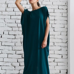 Loose Maxi Dress/Petrol Green Kaftan/Casual Long Dress/Plus Size Maxi Dress/Elegant Summer Dress/Open Back Dress METD0055