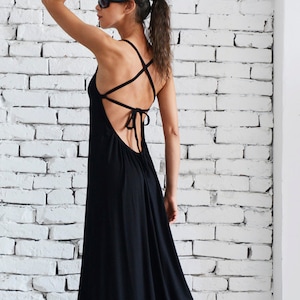 Long Dress Elegant / Open Back Maxi Dress / Black Dress / Boho Dress / Naked Back Dress / Black Bridesmaid Dress / Metamorphoza image 1