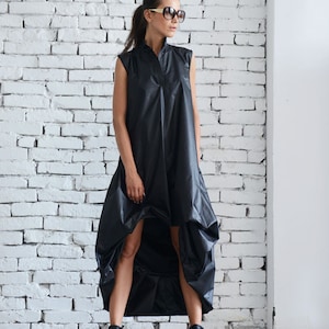 Maxi Black Dress/Black Maxi Dress/Asymmetric Dress/Extravagant Oversize Tunic/Short Long Dress/Sleeveless Black Dress/Black Tunic Dress