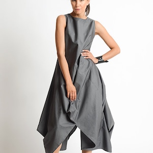 Grey Loose Oversize Dress/Plus Size Casual Dress/Extravagant Tunic Dress/Grey Maxi Dress/High Low Tunic Top/Sleeveless Asymmetric Kaftan