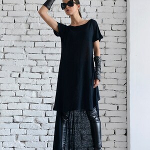 Loose Long Black Top/Oversize Tunic/Asymmetric Short Black Dress/Short Long Top/Short Sleeve Tunic Top/Casual Black Tunic by METAMORPHOZA