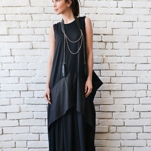 Plus Size Maxi Dress/Black Maxi Dress/Black Kaftan/Sleeveless Long Black Dress/Black Maxi Dress with Back Accent METD0096