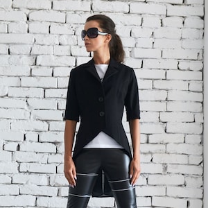 Black Asymmetrical Blazer/ Short Sleeve Coat / High Waisted Black