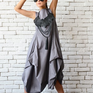 Grey Loose Asymmetric Dress/Extravagant Party Dress/Plus Size Tunic/Oversize Long Top/Grey Summer Kaftan/Sleeveless Maxi Dress METD0085