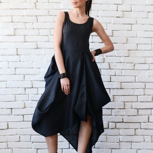 Linen Summer Dress / Linen Wedding Dress / Asymmetric Dress / Extravagant Clothing / Summer Linen Dress / Black Dress XS / Linen Clothing