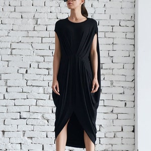 Black Maxi Dress / Front Draping Black Dress - METD0036