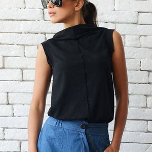 Black Casual Top/No Sleeve Summer Tunic/Everyday Black Top/Sleeveless Black Blouse/Loose Black Top/Summer Casual Tunic Top METT0079