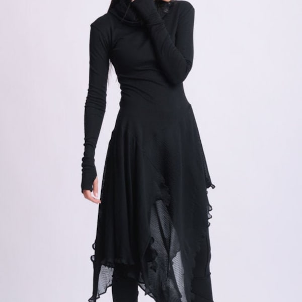 High Quality Chiffon Tunic/Turtleneck Asymmetric Top/Best Selling Tunic/Thumb Hole Sleeve Tunic METT0143