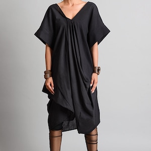 Extravagant Black Tunic/Black Asymmetric Dress/Extravagant Tunic Dress/Loose Casual Everyday Tunic/Oversize Long Top/ METD0108