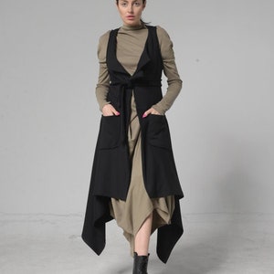 Black Oversize Vest / Plus Size Clothing / Sleeveless Cardigan / Oversized Top / Belted Cardigan / Christmas Gift image 1