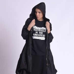 Black Long Raincoat / Hooded Raincoat Women / Oversize Jacket / Plus Size Clothing image 2