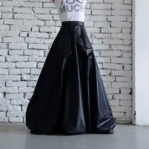 Maxi Black Skirt/Long Casual Skirt/Oversize Long Skirt/High Waist Skirt/Pocket Balloon Skirt/Elegant Dinner Skirt/Black Long Cotton Skirt image 1