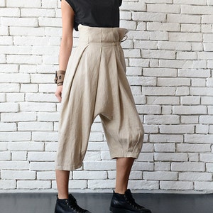 High Waisted Pants / Drop Crotch Pants / Wide Leg Pants / Linen Maxi Pants / Boho Pants / Linen Harem Pants METP0004