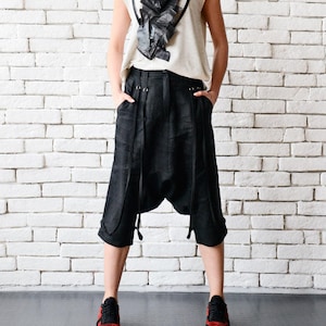 Black Linen Harem Pants METP0030