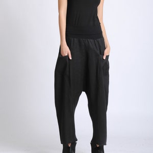 Pantalones negros de talla grande/Pantalones largos maxi/Pantalones holgados de lino y algodón/Pantalones casuales cómodos/Pantalones negros de uso diario METP0055
