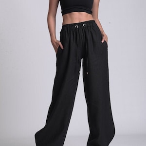 Elastic Waist Loose Linen Pants