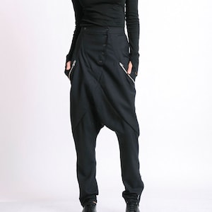 Drop Crotch Maxi Pants/Extravagant Loose Trousers/Long Black Pants/Oversize Maxi Pants/Casual Plus Size Trousers METP0050