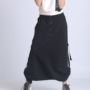 Plus Size Black Skirt Pants/Oversize Long Loose Skirt/Black Maxi Pants/Elastic Waist Pants/Extravagant Casual Skirt Pants METP0065