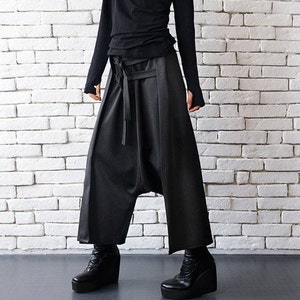 Grey Maxi Pants with Belts/Extravagant Oversize Harem Pants/Drop Crotch Woman Pants/Long Oversize Pants/Extravagant Loose Pants