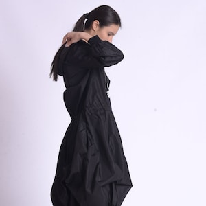 Black Long Raincoat / Hooded Raincoat Women / Oversize Jacket / Plus Size Clothing image 1
