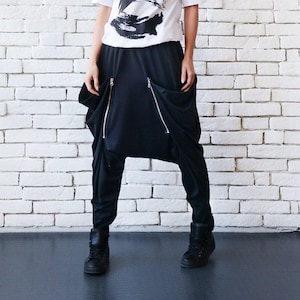 Drop Crotch Black Pants/Long Loose Maxi Pants/Black Casual Trousers/Oversize Black Pants/Comfortable Black Harem Pants METP0038