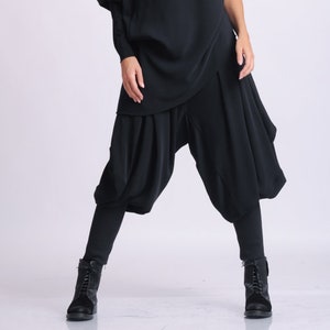 Black Drop Crotch Pants / Comfortable Harem Pants METP0057