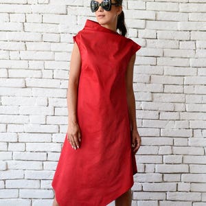 Red Asymmetric Dress/Extravagant Clothing/Casual Summer Dress/Red Sleeveless Dress/Red Long Tunic/Summer Party Dress METD0083