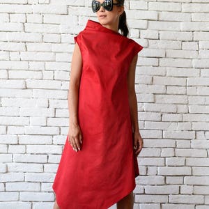 Red Asymmetric Dress/Extravagant Clothing/Casual Summer Dress/Red Sleeveless Dress/Red Long Tunic/Summer Party Dress/Sleeveless Dress image 1