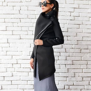 Black Long Jacket / Casual Black Coat / Winter Jacket / Black Asymmetric Tunic by METAMORPHOZA METC0020