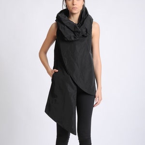 Long Black Vest / Burning Man Top / Cowl Neck Tunic / Asymmetrical Top / Extravagant Vest / Asymmetrical Vest