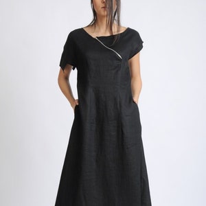 Long Loose Black Linen Dress  METD0123