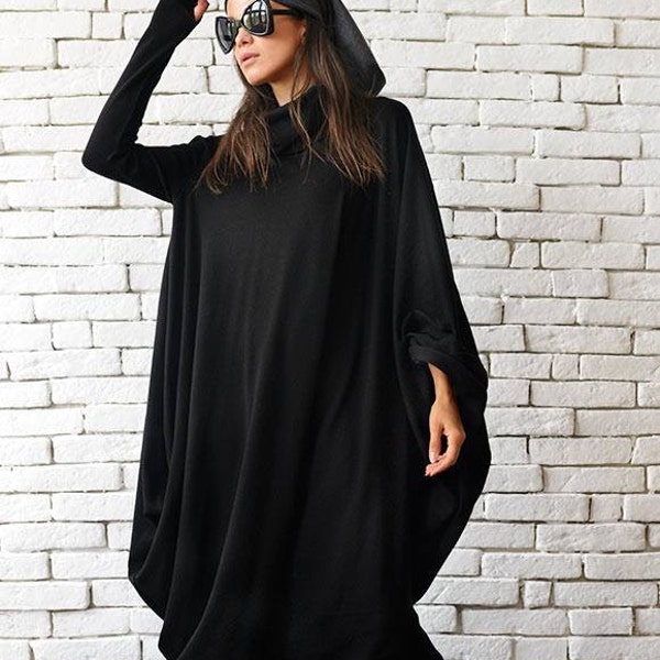 Robe Maxi taille Plus/Robe noire surdimensionnée/Caftan ample long/Robe taille Plus/Robe décontractée extravagante/Robe à manches longues/Robe Maxi noire