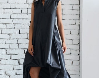 Maxi robe noire/robe grande taille/robe surdimensionnée/robe de soirée/robe extravagante/robes Maxi/robe noire asymétrique/robe sans manches METD0010